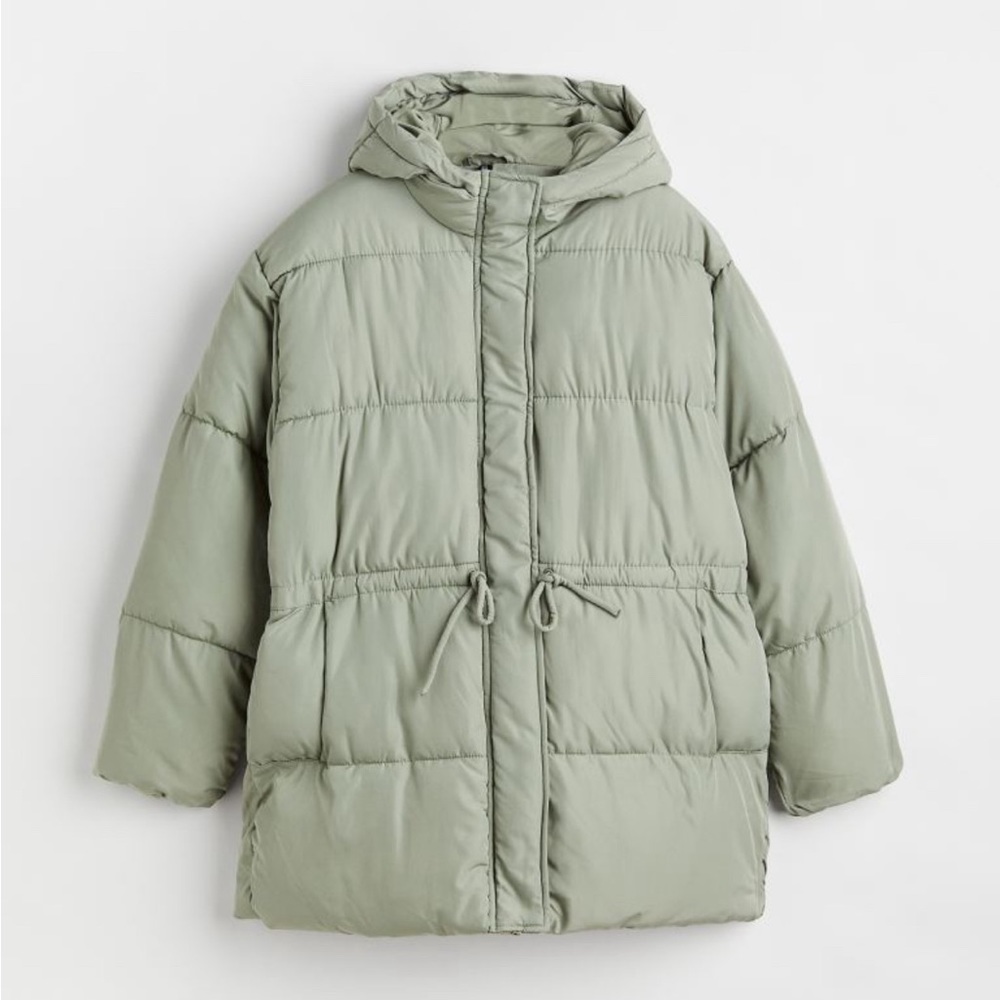 Adorable Sage Green Drawstring-waist Puffer Jacket | H&M